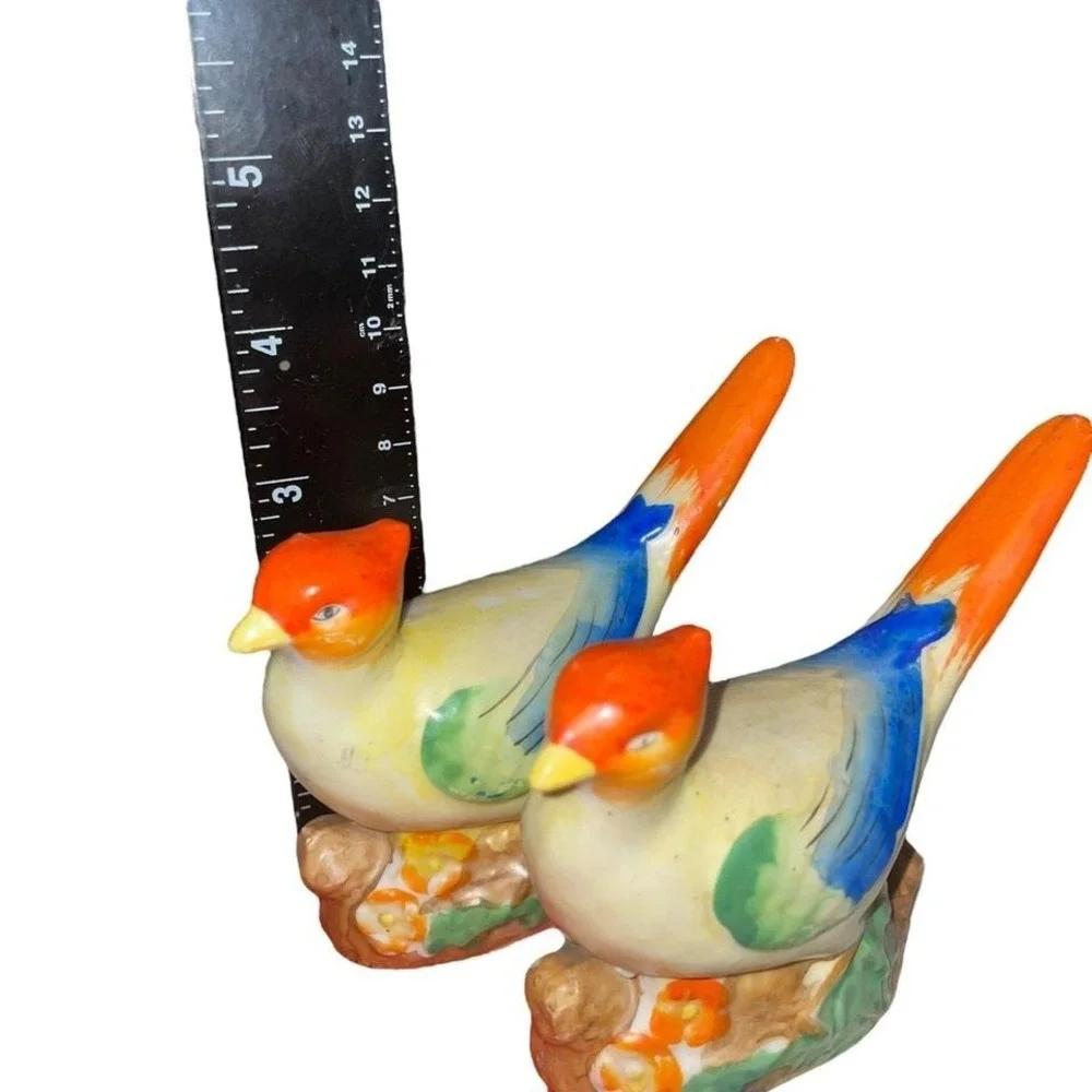 Vintage MCM Japan Ceramic Bird Figurines Pair Colorful‎ 1960s Retro Shelf Decor